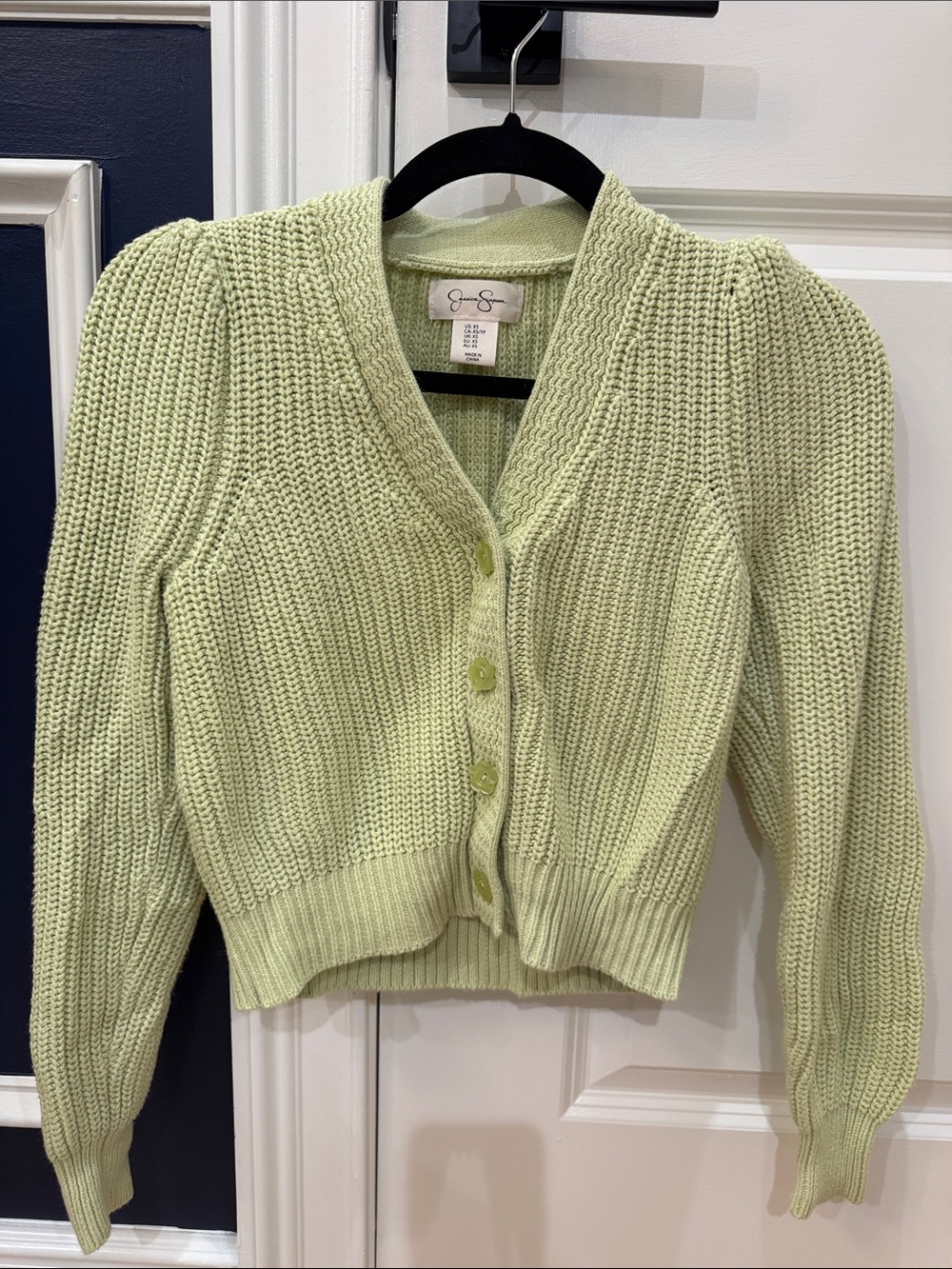 Jessica Simpson Light Green Cropped Knit Cardigan